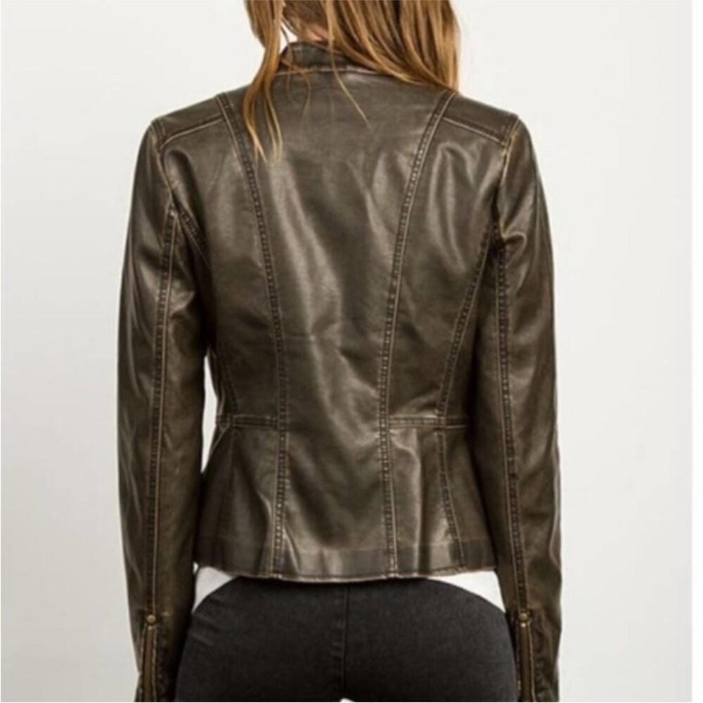 TCEC Peace of Mind Washed Brown Vegan Leather Moto  Jacket Street Plus size XXL - Picture 5 of 17